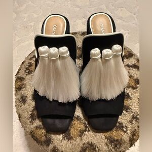 Gianni Bini Black and White Tassel Mules, 7M